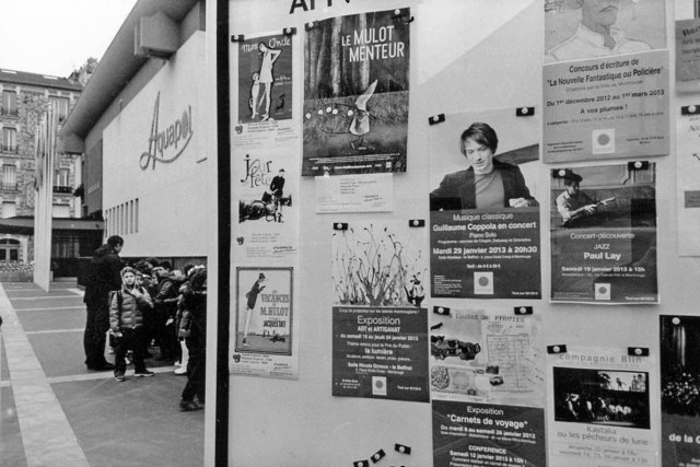 Jaques Tati film posters, and school children, Avenue Henri Ginoux, Montrouge. January 2013
