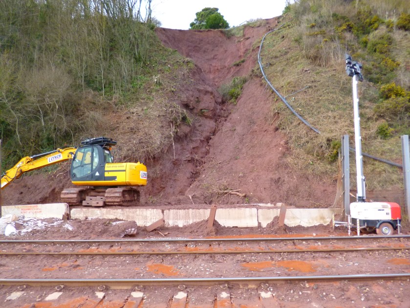 Blocked mainline, Dawlish - Teignmouth, December, 2012.